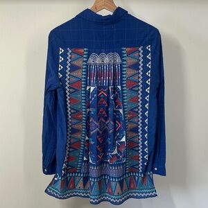 Johnny Was Embroidered 3J Workshop Blue Grid Button-Down Shirt